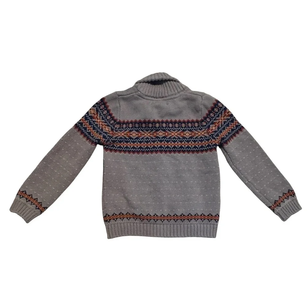 Rorie Whelan Cardigan Sweater Boys 6 Gray Fair Isle Shawl‎ Collar Cotton Knit